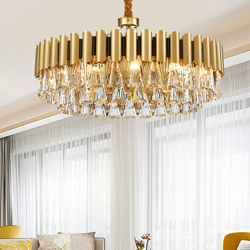 Triangle Crystal Block Chandelier Lighting with Metal Sheet Modernist 8 Heads Pendant Lighting in Gold Clearhalo 'Ceiling Lights' 'Chandeliers' 'Modern Chandeliers' 'Modern' Lighting' 259534