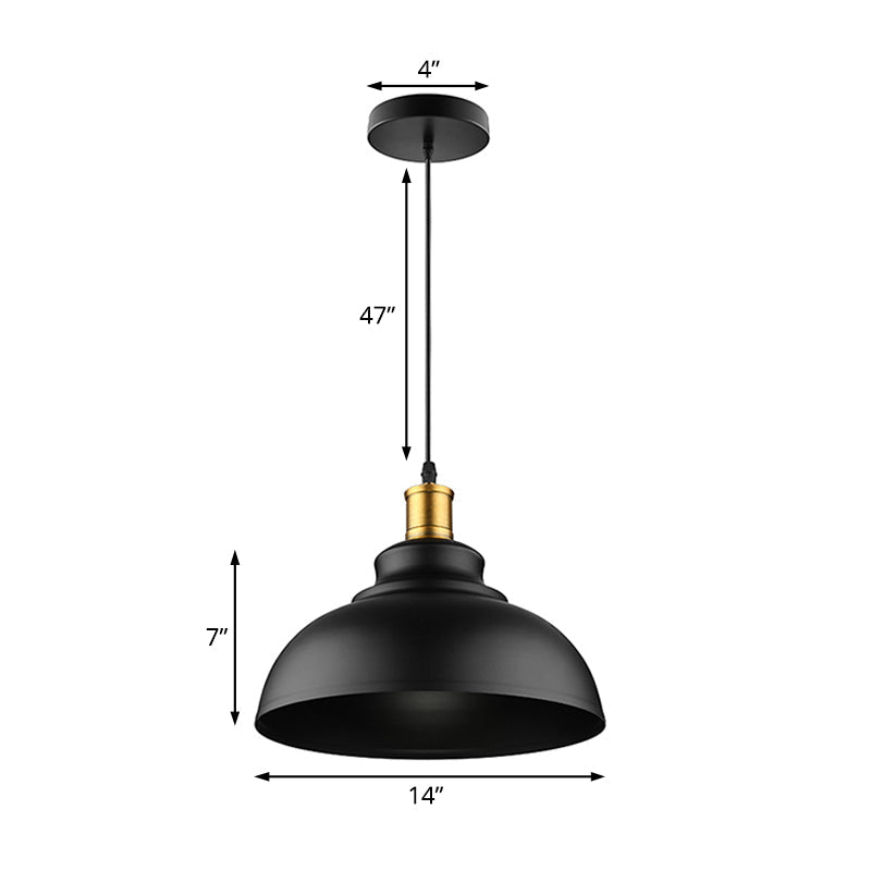 Black/White 1 Bulb Hanging Fixture Retro Metal Dome Shade Ceiling Pendant with Adjustable Cord, 12