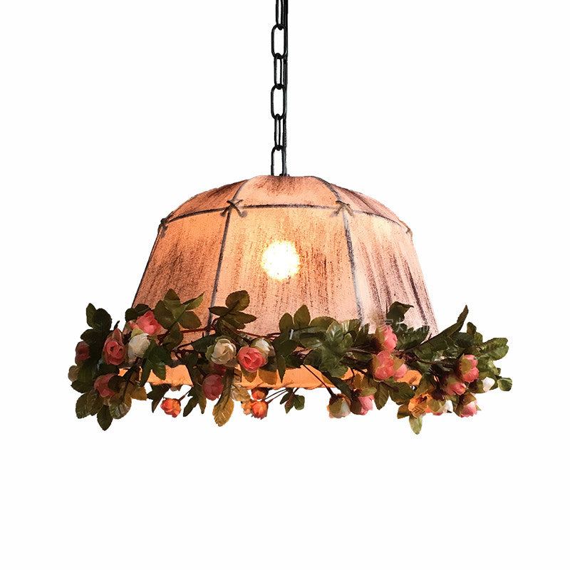 Antique Geometric Hanging Ceiling Light Distressed White Fabric 1 Light Restaurant Pendant Light Clearhalo 'Art Deco Pendants' 'Cast Iron' 'Ceiling Lights' 'Ceramic' 'Crystal' 'Industrial Pendants' 'Industrial' 'Metal' 'Middle Century Pendants' 'Pendant Lights' 'Pendants' 'Tiffany' Lighting' 259703