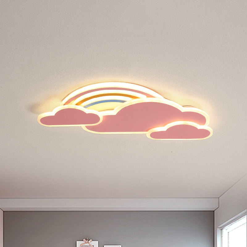 White/Pink Rainbow Cloudy Ceiling Light Cartoon Metallic LED Flush-Mount Light Fixture, Warm/White Light Clearhalo 'Ceiling Lights' 'Close To Ceiling Lights' 'Close to ceiling' 'Flush mount' Lighting' 259707