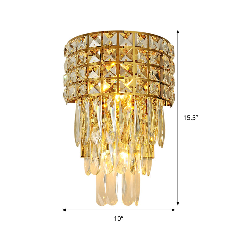 Triangular Crystal Block Wall Lamp Modern 3 Lights Wall Mount Lighting in Gold Finish Clearhalo 'Modern wall lights' 'Modern' 'Wall Lamps & Sconces' 'Wall Lights' Lighting' 259744