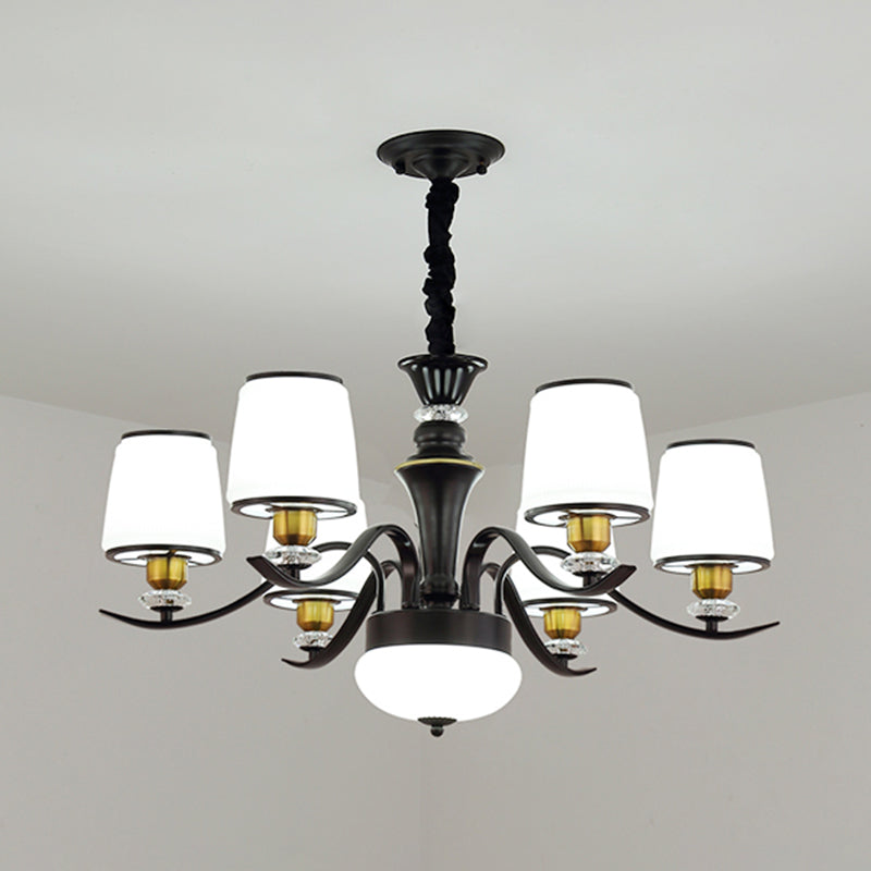 Milk White Frosted Glass Chandelier Light Crystal Decoration Modern Hanging Light Living Room Lighting Fixtures 6 Black Clearhalo 'Ceiling Lights' 'Chandeliers' 'Modern Chandeliers' 'Modern' Lighting' 2600139