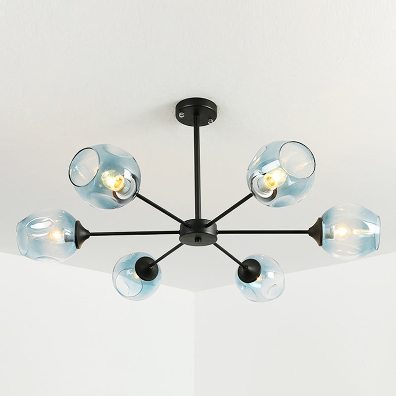 Whiskey Glass Shape Branch Suspended Light Contemporary Simplicity Hanging Lamp for Living Room 6 Black Light Blue Clearhalo 'Ceiling Lights' 'Chandeliers' 'Modern Chandeliers' 'Modern' Lighting' 2600208