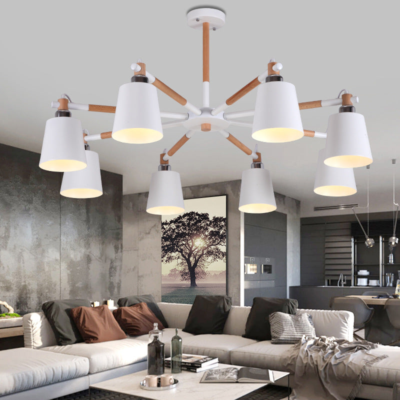 Modern Minimalist Rubber Wood Chandelier Matte Metal Lampshade Pendant Light for Living Room Clearhalo 'Ceiling Lights' 'Chandeliers' 'Modern Chandeliers' 'Modern' Lighting' 2600322