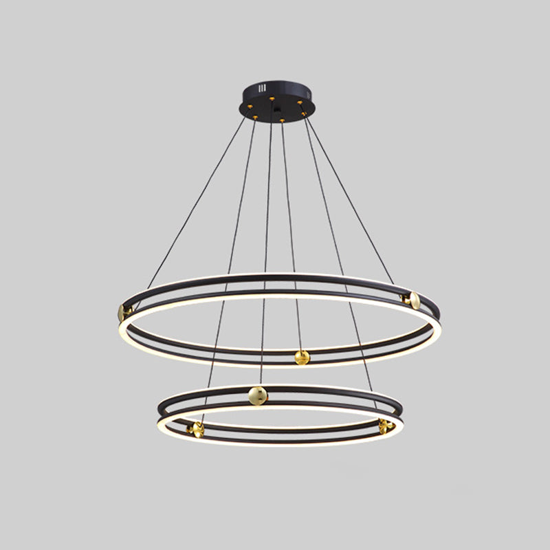 Hollow Ring Shape Hanging Chandelier Light Modern Multi Tiered Black Pendant Lamp with Frosted Silicone Shade Black 16