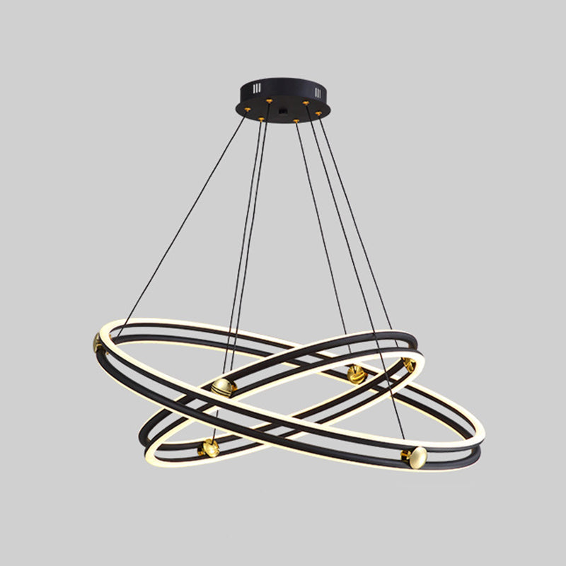 Hollow Ring Shape Hanging Chandelier Light Modern Multi Tiered Black Pendant Lamp with Frosted Silicone Shade Black 24