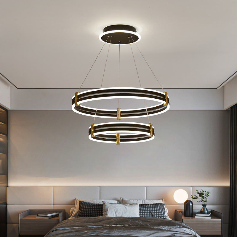 Modern Ring LED Chandelier 3-color Light Adjustable Aluminum Multi Tier Pendant Light in Black Black 16