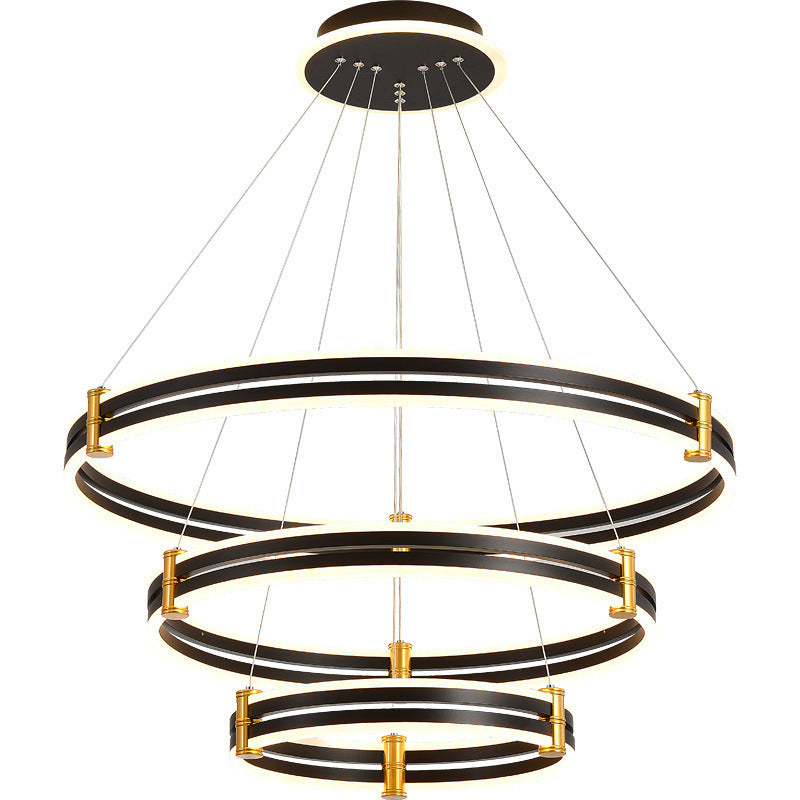 Modern Ring LED Chandelier 3-color Light Adjustable Aluminum Multi Tier Pendant Light in Black Clearhalo 'Ceiling Lights' 'Chandeliers' 'Modern Chandeliers' 'Modern' Lighting' 2600457