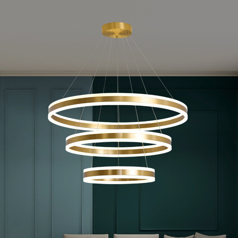 Modern Simplicity Ring-shaped LED Chandelier Brass Tiered Frosted Shade LED Circular Ring Chandelier with 59