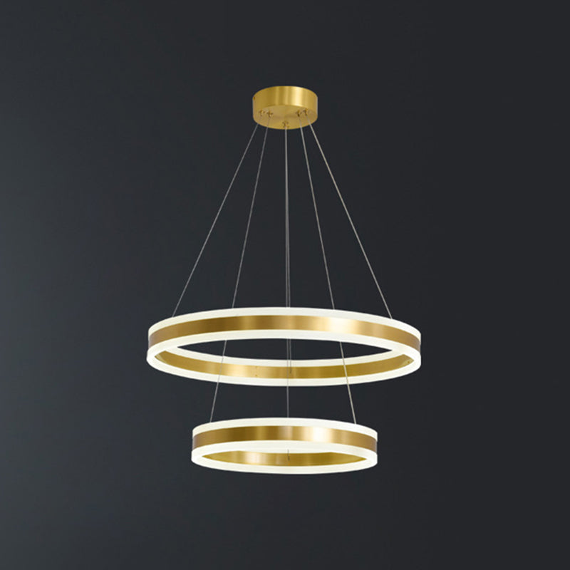 Modern Simplicity Ring-shaped LED Chandelier Brass Tiered Frosted Shade LED Circular Ring Chandelier with 59