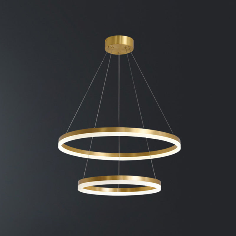 Modern Simplicity Ring-shaped LED Chandelier Brass Tiered Frosted Shade LED Circular Ring Chandelier with 59