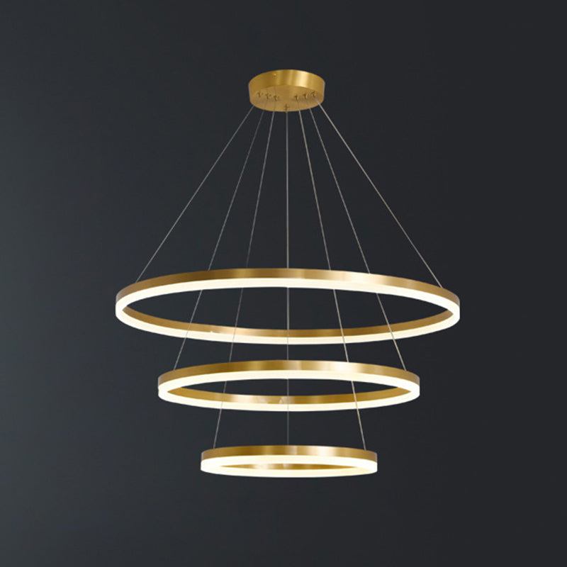 Modern Simplicity Ring-shaped LED Chandelier Brass Tiered Frosted Shade LED Circular Ring Chandelier with 59