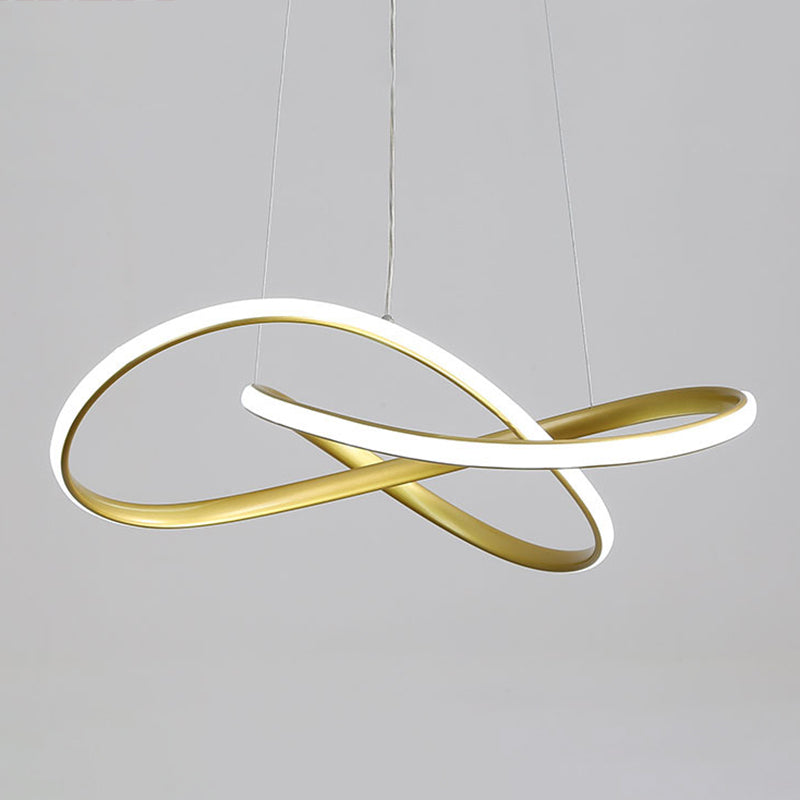 Modern Minimalist Style LED Line Chandelier White Acrylic Shade Aluminum Irregular Curved Hanging Light for Dining Room Gold 23.5