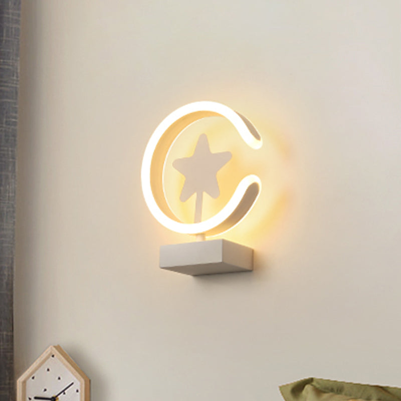 White/Gold Circle Flush Mount Wall Sconce with Star Pattern Cartoon Acrylic LED Wall Lighting, Warm/White Light Clearhalo 'Wall Lamps & Sconces' 'Wall Lights' Lighting' 260095