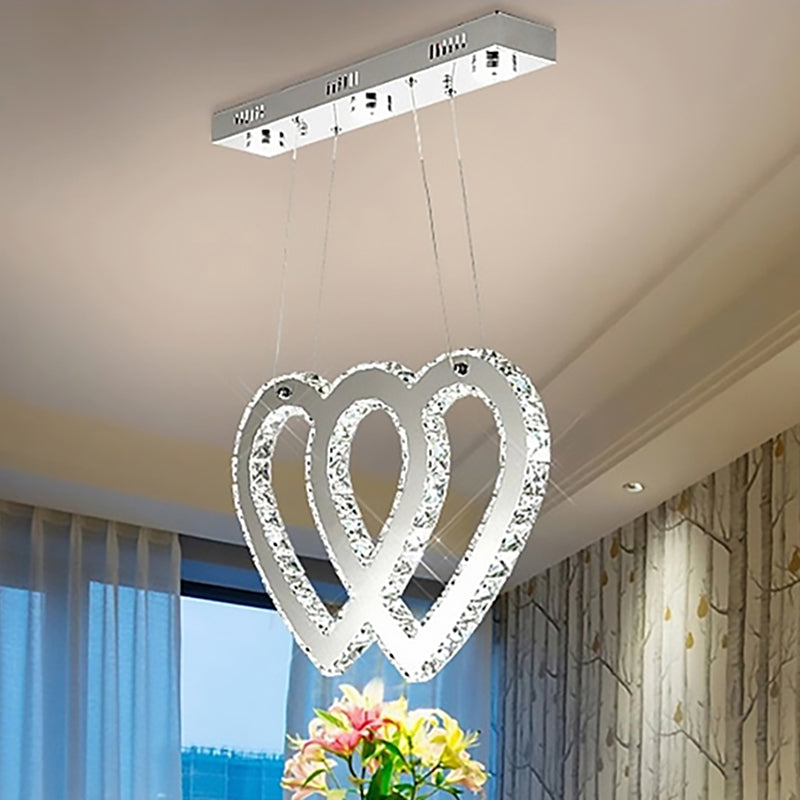 Modernist Double Heart Chandelier Lighting Crystal LED Hanging Light Fixture in Silver for Dining Table Silver Clearhalo 'Ceiling Lights' 'Modern Pendants' 'Modern' 'Pendant Lights' 'Pendants' Lighting' 260098