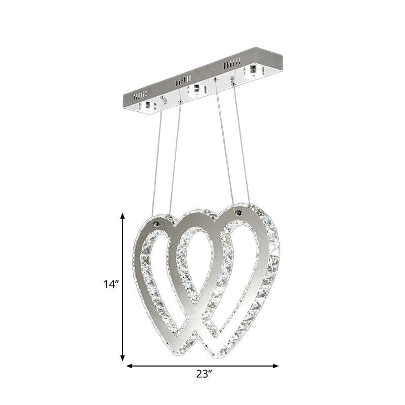 Modernist Double Heart Chandelier Lighting Crystal LED Hanging Light Fixture in Silver for Dining Table Clearhalo 'Ceiling Lights' 'Modern Pendants' 'Modern' 'Pendant Lights' 'Pendants' Lighting' 260101