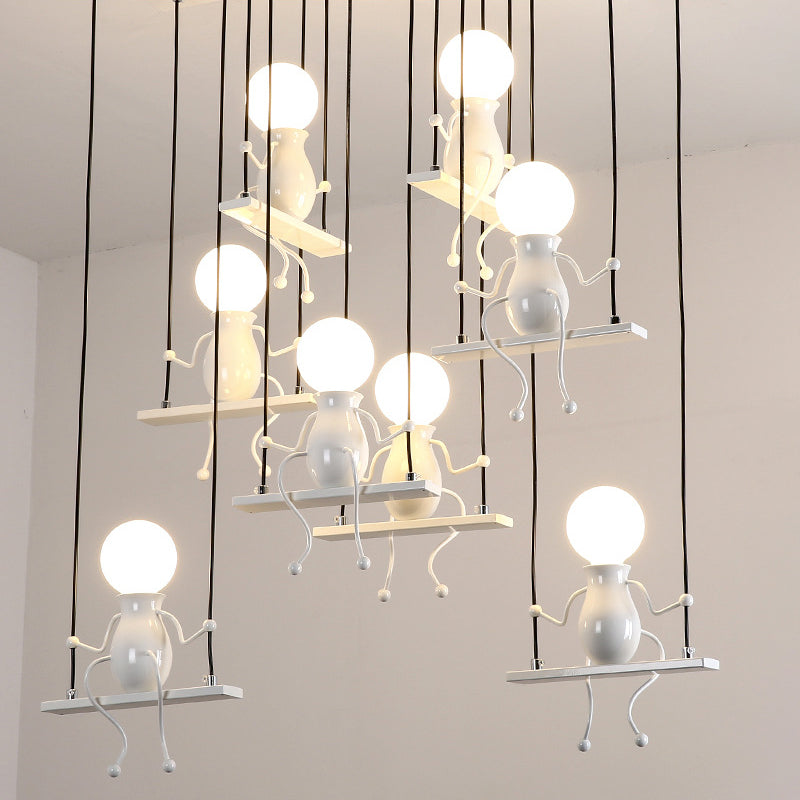 6/8 Heads People Pendant Lighting Metal Kids Hanging Ceiling Light in White for Children Clearhalo 'Ceiling Lights' 'Pendant Lights' 'Pendants' Lighting' 260128