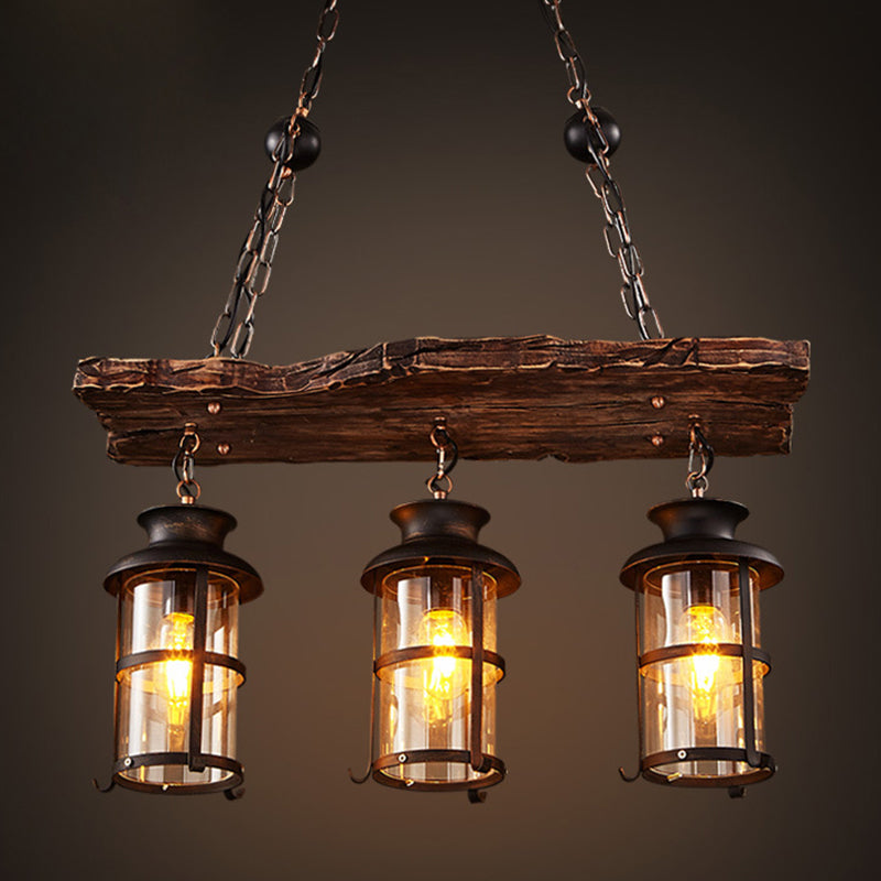 Rectangle Wood Chandelier Pendant Light Industrial Bar Ceiling Hanging Light Fixture in Black Clearhalo 'Ceiling Lights' 'Chandeliers' Lighting' 2602598