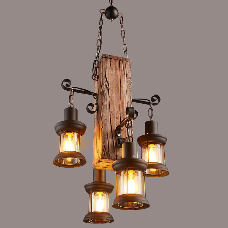 Cuboid Restaurant Chandelier Light Fixture Coastal Wood Beige Ceiling Hanging Light Fixture Clearhalo 'Ceiling Lights' 'Chandeliers' Lighting' 2602604