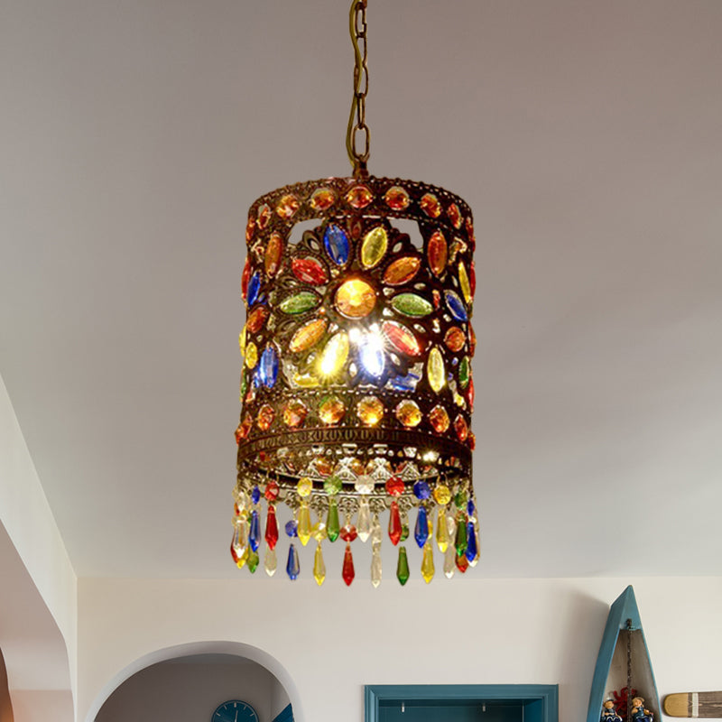 Metal Drum Shade Pendant Lamp Bohemia Style 1/3-Light Hanging Ceiling Light in Weathered Copper, 6.5