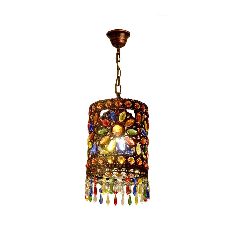 Metal Drum Shade Pendant Lamp Bohemia Style 1/3-Light Hanging Ceiling Light in Weathered Copper, 6.5