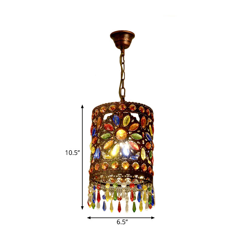 Metal Drum Shade Pendant Lamp Bohemia Style 1/3-Light Hanging Ceiling Light in Weathered Copper, 6.5