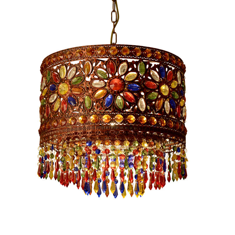 Metal Drum Shade Pendant Lamp Bohemia Style 1/3-Light Hanging Ceiling Light in Weathered Copper, 6.5