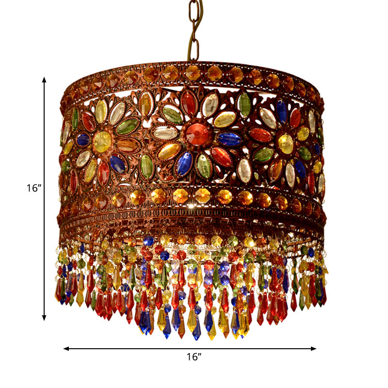 Metal Drum Shade Pendant Lamp Bohemia Style 1/3-Light Hanging Ceiling Light in Weathered Copper, 6.5