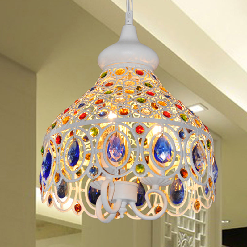 White Dome Hanging Ceiling Light 3 Lights Bohemia Metal Pendant Lighting with Crystal Gem Deco for Foyer White Clearhalo 'Ceiling Lights' 'Pendant Lights' 'Pendants' Lighting' 260295_6f2be76b-93f2-4131-9062-4f591de63124