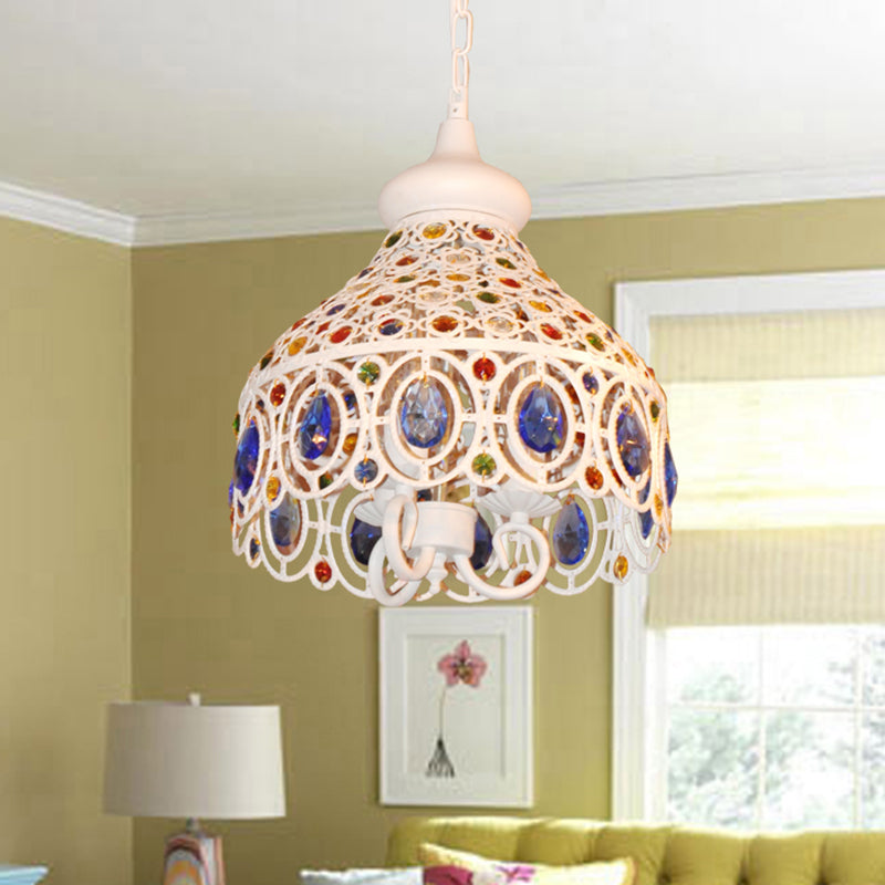 White Dome Hanging Ceiling Light 3 Lights Bohemia Metal Pendant Lighting with Crystal Gem Deco for Foyer Clearhalo 'Ceiling Lights' 'Pendant Lights' 'Pendants' Lighting' 260296