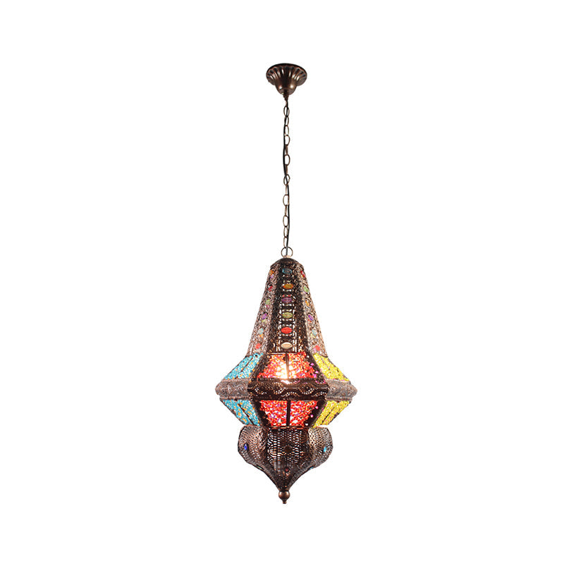 Crystal Beaded Stand Pendant Lighting with Lantern Shade Bohemia 1 Light Ceiling Light in Antique Copper Clearhalo 'Ceiling Lights' 'Pendant Lights' 'Pendants' Lighting' 260344