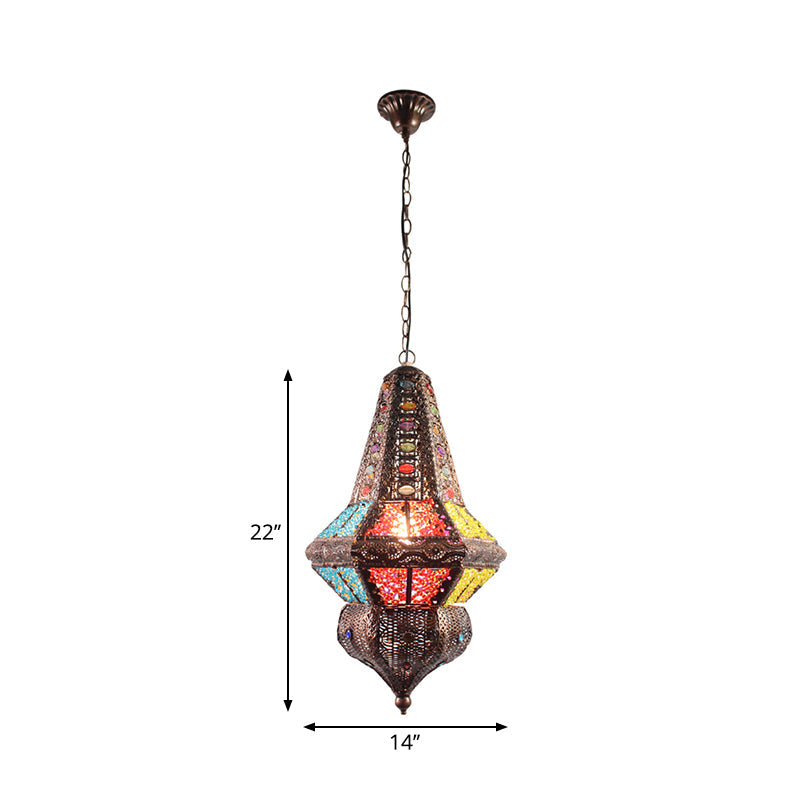 Crystal Beaded Stand Pendant Lighting with Lantern Shade Bohemia 1 Light Ceiling Light in Antique Copper Clearhalo 'Ceiling Lights' 'Pendant Lights' 'Pendants' Lighting' 260345