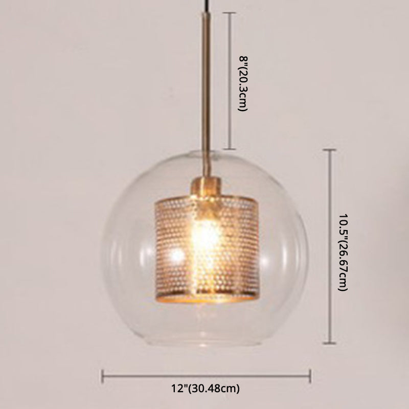 Glass Spherical Pendant Light Fixture Minimalist Hanging Pendant Light in Bronze Clearhalo 'Ceiling Lights' 'Pendant Lights' 'Pendants' Lighting' 2603881