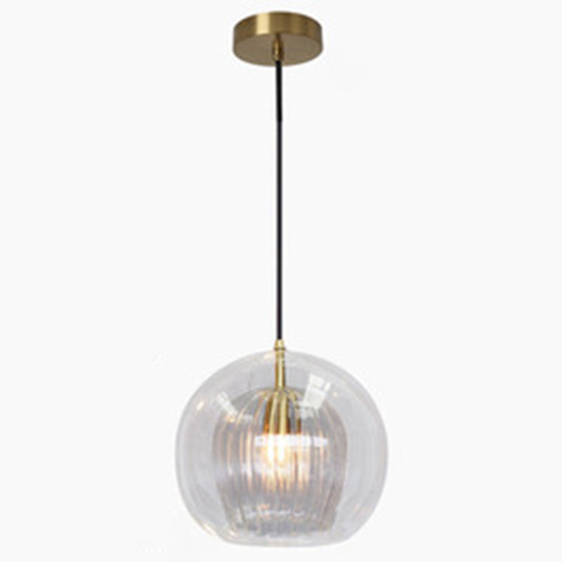 Contemporary Spherical Pendant Lighting Glass Dinning Room Ceiling Pendant Light in Gold Clearhalo 'Ceiling Lights' 'Pendant Lights' 'Pendants' Lighting' options 2603893