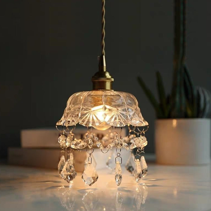 Glass Flower Pendant Ceiling Light Contemporary Suspended Lighting Fixture in Gold Clearhalo 'Ceiling Lights' 'Pendant Lights' 'Pendants' Lighting' options 2603907