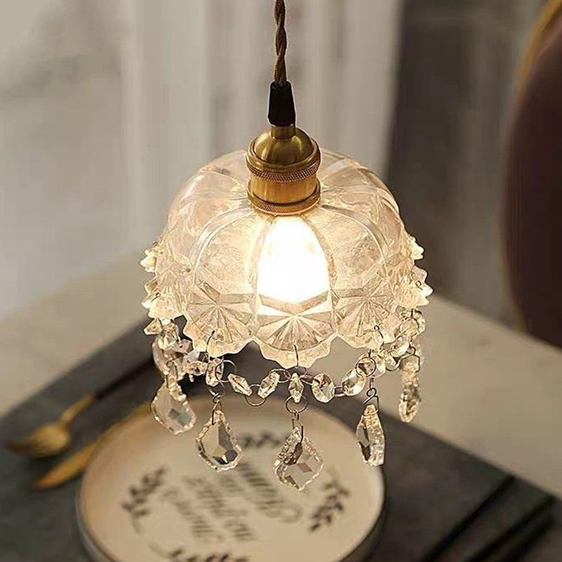 Glass Flower Pendant Ceiling Light Contemporary Suspended Lighting Fixture in Gold Clearhalo 'Ceiling Lights' 'Pendant Lights' 'Pendants' Lighting' options 2603909