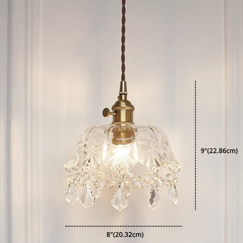 Glass Flower Pendant Ceiling Light Contemporary Suspended Lighting Fixture in Gold Clearhalo 'Ceiling Lights' 'Pendant Lights' 'Pendants' Lighting' options 2603912