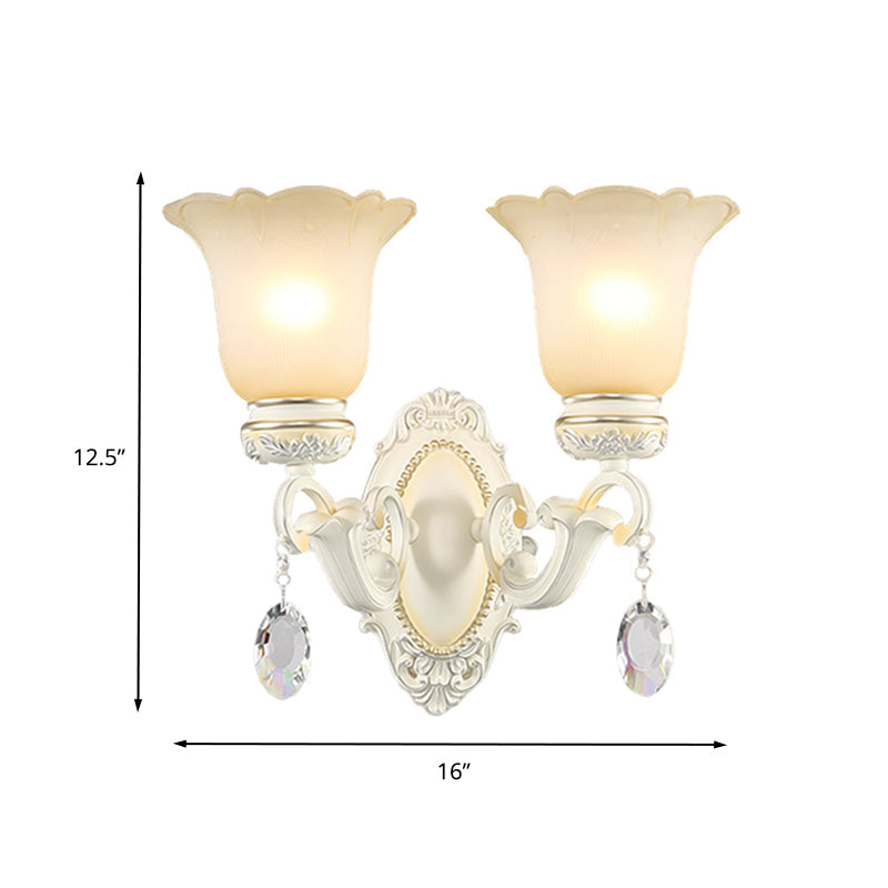 Ivory Flower Wall Light Traditional White Glass 1/2 Lights Living Room Sconce Light Clearhalo 'Wall Lamps & Sconces' 'Wall Lights' Lighting' 260503