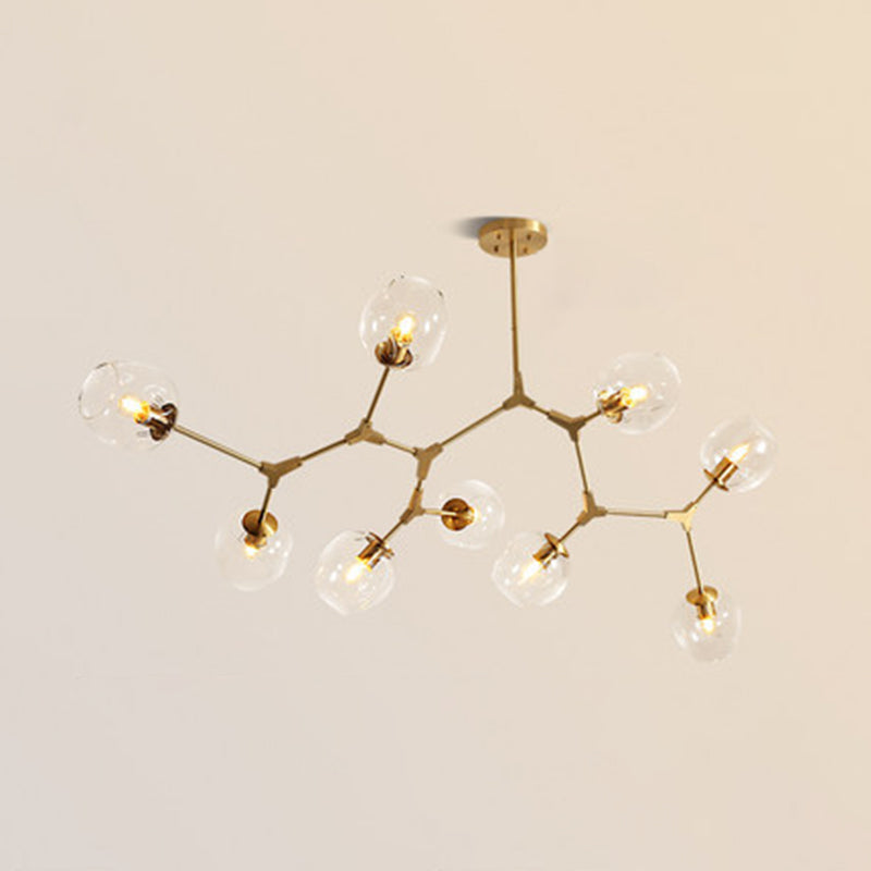 Post-Modern Metal Hanging Chandelier Light Clear Glass Shade Suspension Light in Gold for Bedroom 9 Gold Clearhalo 'Ceiling Lights' 'Chandeliers' Lighting' 2605283