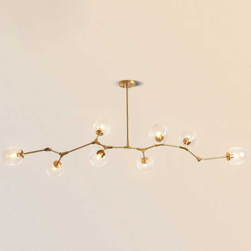 Post-Modern Metal Hanging Chandelier Light Clear Glass Shade Suspension Light in Gold for Bedroom 8 Gold Clearhalo 'Ceiling Lights' 'Chandeliers' Lighting' 2605286