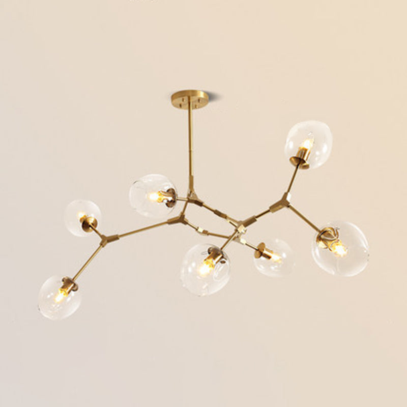 Post-Modern Metal Hanging Chandelier Light Clear Glass Shade Suspension Light in Gold for Bedroom 7 Gold Clearhalo 'Ceiling Lights' 'Chandeliers' Lighting' 2605288