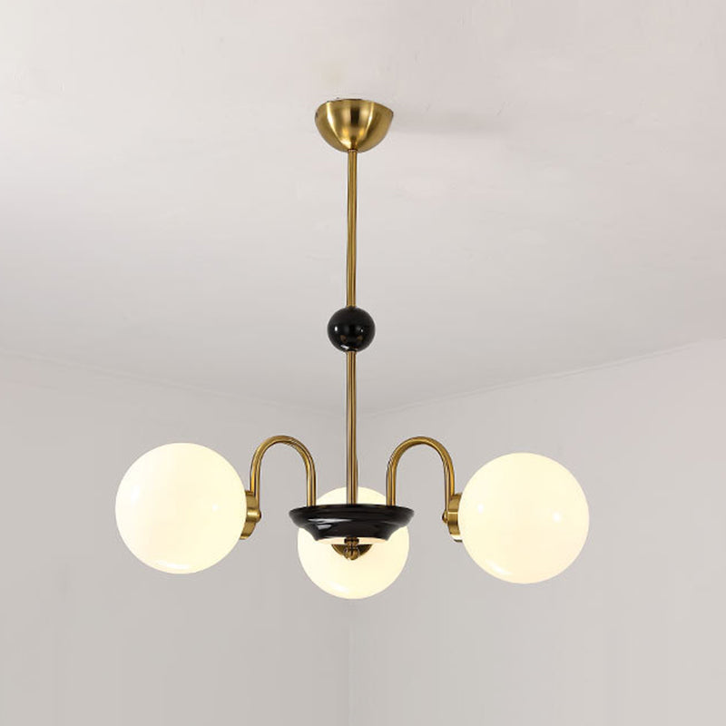 Modern Minimalist Design Chandelier Light Fixture Spherical White Glass Ceiling Chandelier 3 Gold Clearhalo 'Ceiling Lights' 'Chandeliers' Lighting' 2605336