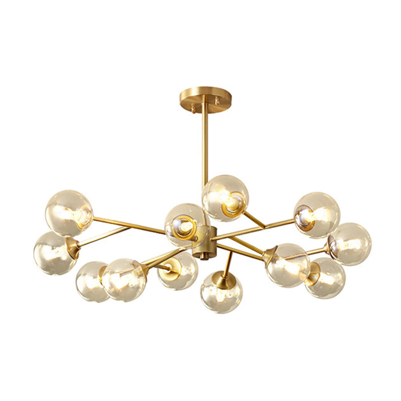 Post-Modern Metal Hanging Chandelier Light Amber Glass Shade Ceiling Chandelier in Gold for Bedroom Clearhalo 'Ceiling Lights' 'Chandeliers' Lighting' 2605377