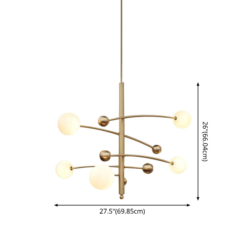 Post-Modern Hanging Chandelier Light Opal Glass Shade 5 Light Ceiling Chandelier in Gold for Bedroom Clearhalo 'Ceiling Lights' 'Chandeliers' Lighting' 2605384