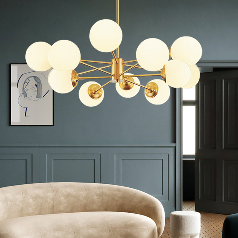 Post-Modern Metal Hanging Chandelier Light Opal Glass Shade Ceiling Chandelier in Gold for Bedroom Clearhalo 'Ceiling Lights' 'Chandeliers' Lighting' 2605413