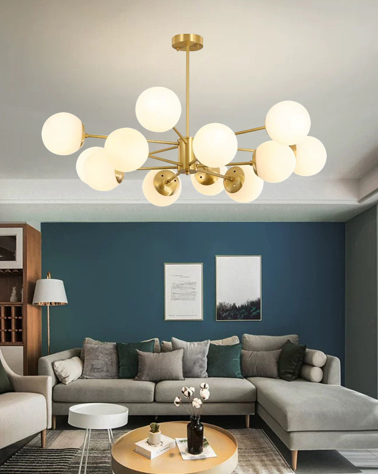 Post-Modern Metal Hanging Chandelier Light Opal Glass Shade Ceiling Chandelier in Gold for Bedroom Clearhalo 'Ceiling Lights' 'Chandeliers' Lighting' 2605426