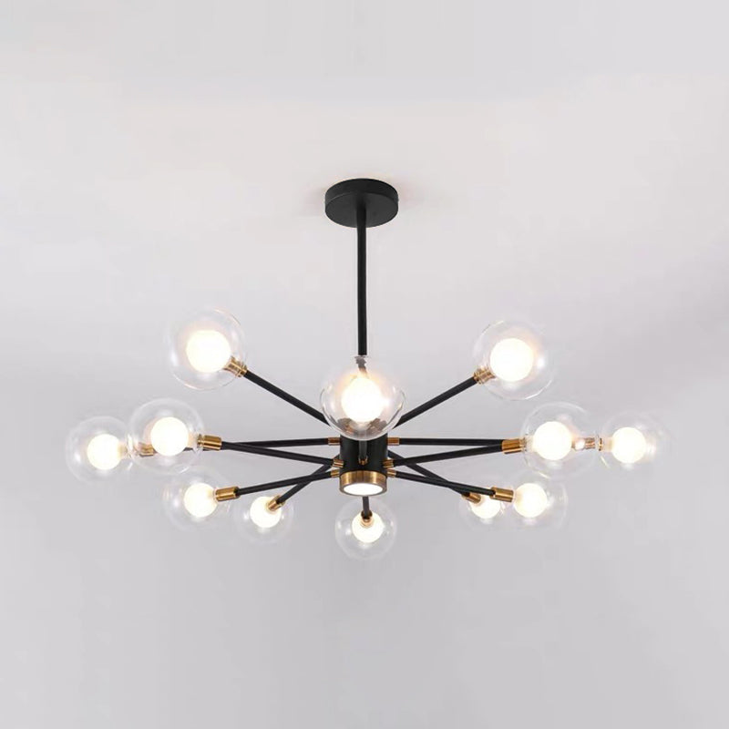 Modern Metal Radial Hanging Chandelier Light Spherical Clear Glass Shade Suspension Light in Black 12 Black Clearhalo 'Ceiling Lights' 'Chandeliers' Lighting' 2605433