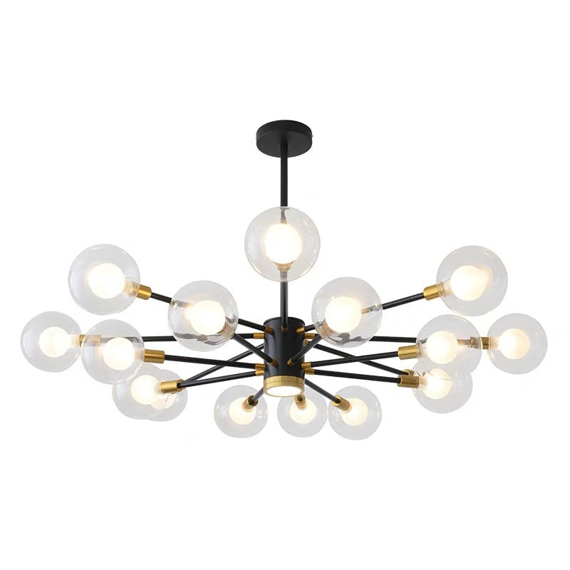 Modern Metal Radial Hanging Chandelier Light Spherical Clear Glass Shade Suspension Light in Black Clearhalo 'Ceiling Lights' 'Chandeliers' Lighting' 2605437