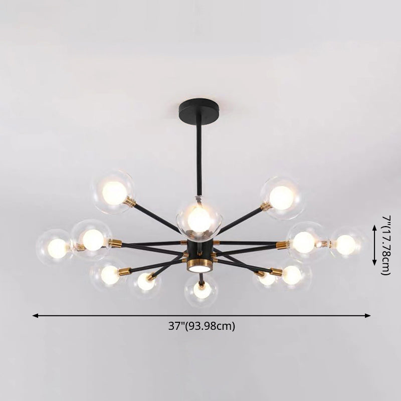 Modern Metal Radial Hanging Chandelier Light Spherical Clear Glass Shade Suspension Light in Black Clearhalo 'Ceiling Lights' 'Chandeliers' Lighting' 2605440