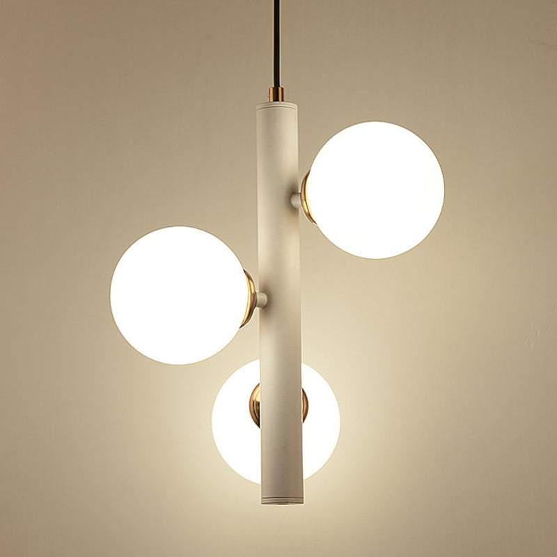 Modern Minimalist Linear Chandelier Light Fixture Spherical White Glass 3 Light Ceiling Chandelier Clearhalo 'Ceiling Lights' 'Chandeliers' Lighting' 2605461